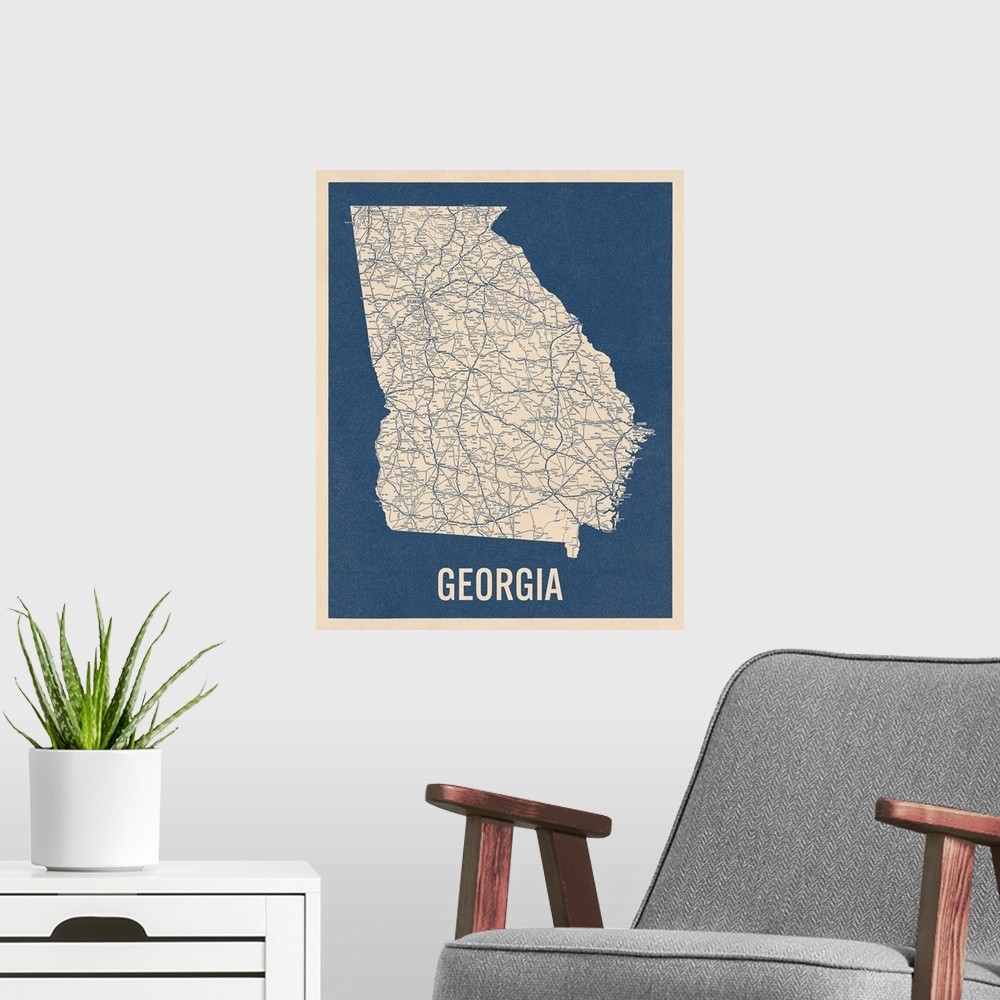 A modern room featuring Vintage Georgia Road Map 2