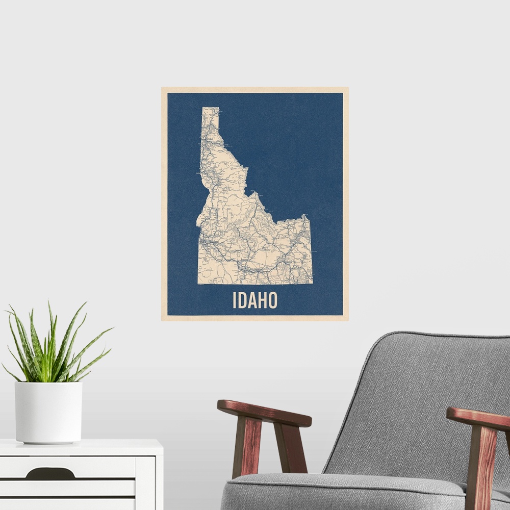A modern room featuring Vintage Idaho Road Map 2