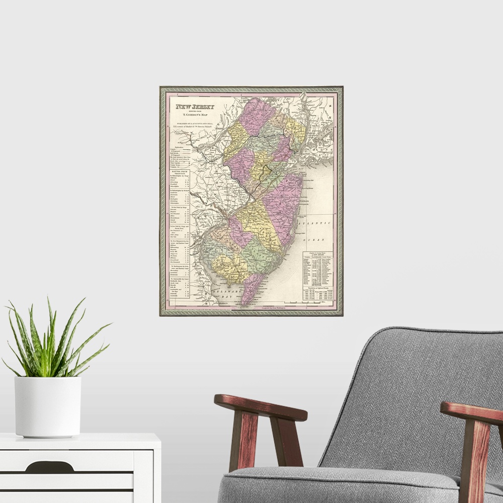 A modern room featuring Vintage Map of New Jersey