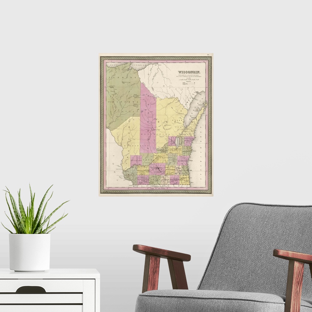 A modern room featuring Vintage Map of Wisconsin