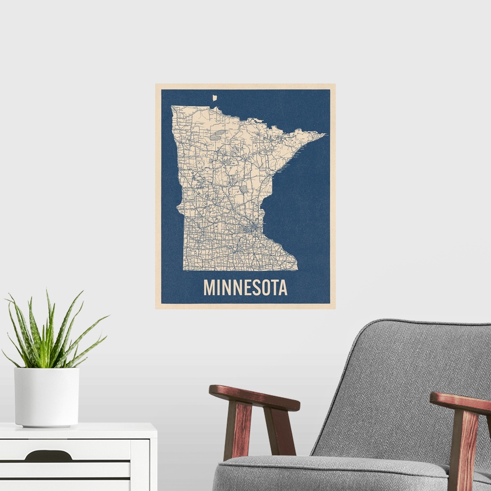 A modern room featuring Vintage Minnesota Road Map 2