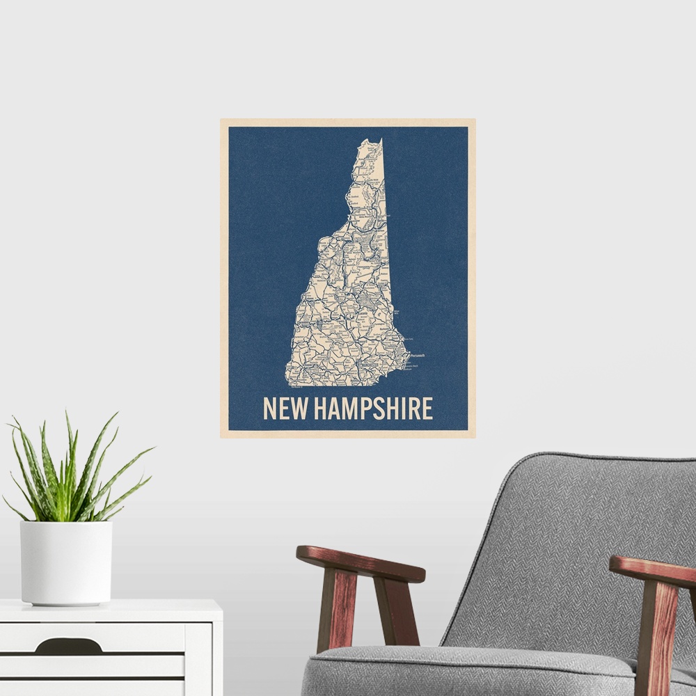 A modern room featuring Vintage New Hampshire Road Map 2