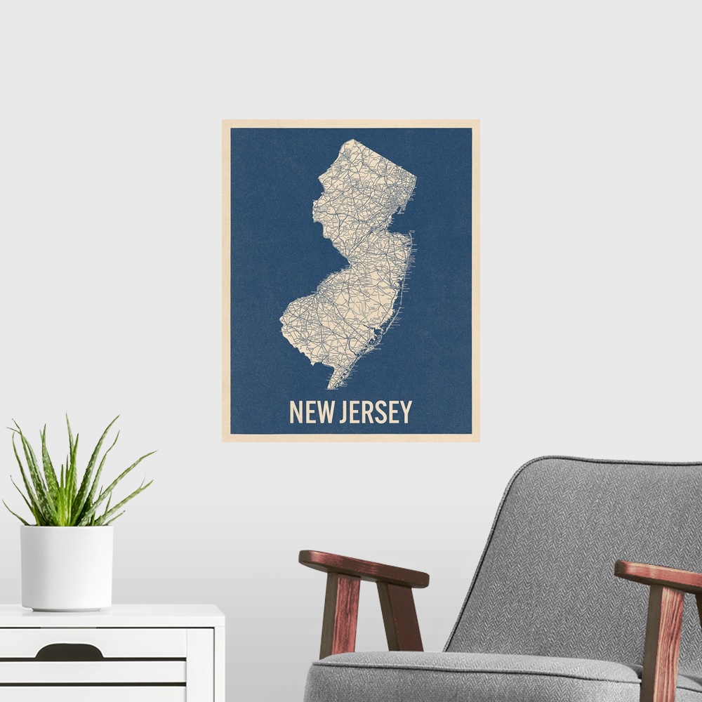 A modern room featuring Vintage New Jersey Road Map 2
