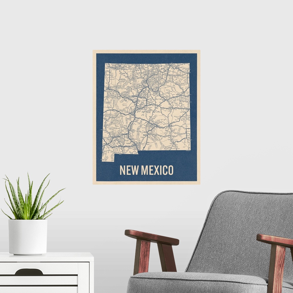 A modern room featuring Vintage New Mexico Road Map 2