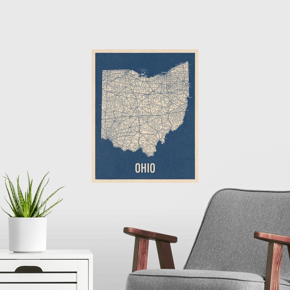 A modern room featuring Vintage Ohio Road Map 2