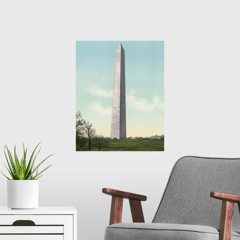 A modern room featuring Vintage photograph of Washington Monument, Washington, DC