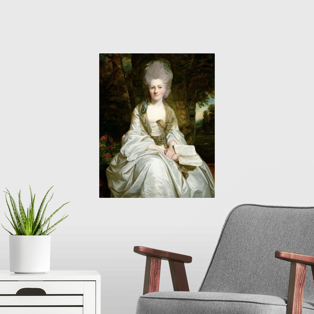 A modern room featuring BAL52808 A Portrait of Dorothy Vaughan, Countess of Lisburne, c.1777 (oil on canvas)  by Reynolds...