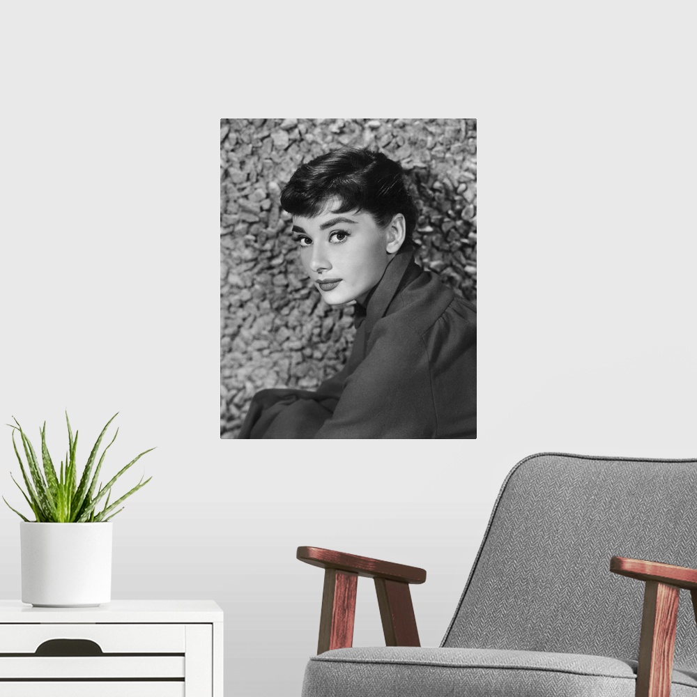 A modern room featuring Audrey Hepburn en 1954 American actress Audrey Hepburn in 1954