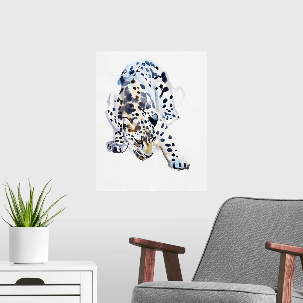 A modern room featuring Contemporary wildlife painting of an Arabian Leopard.