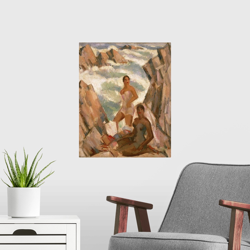 A modern room featuring Originally oil paint on canvas