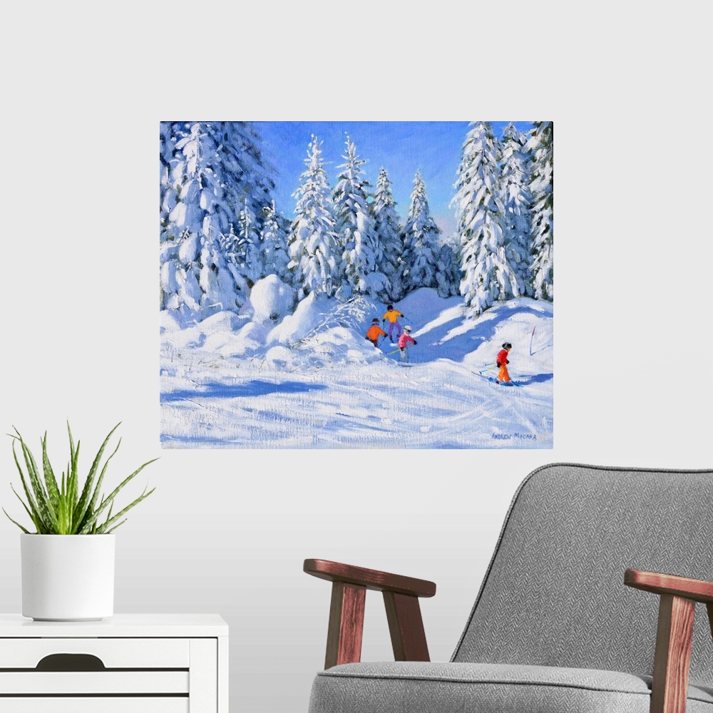 A modern room featuring Bright morning and snow covered trees, Morzine (originally oil on canvas) by Macara, Andrew