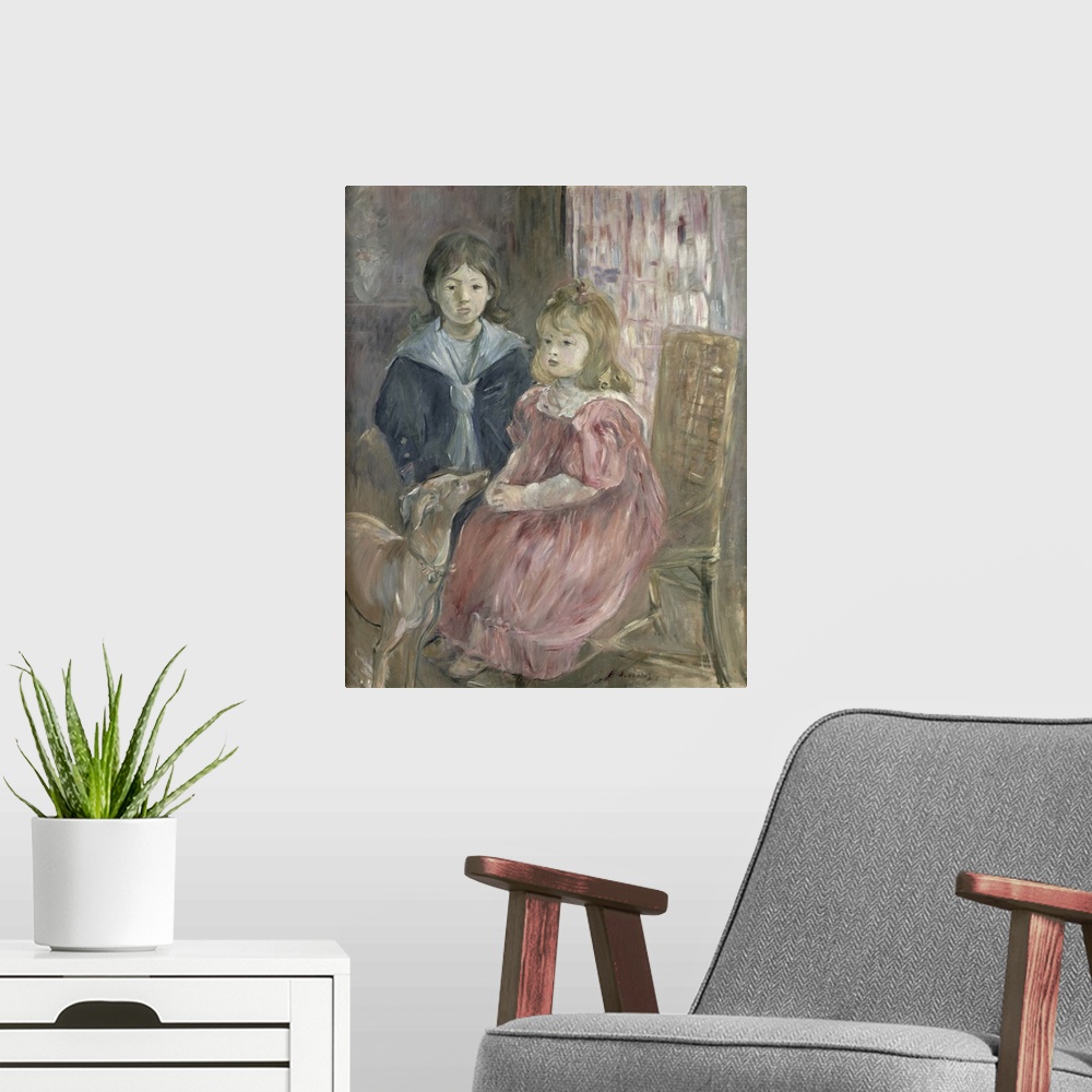 A modern room featuring Double portrait of Charley and Jeannie Thomas, children of the artist's cousin, Gabriel Thomas, 1...