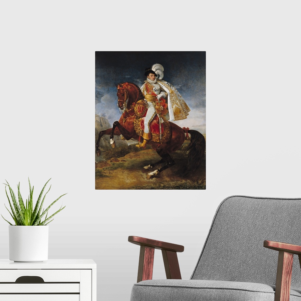 A modern room featuring horse foaming at the mouth; portrait equestre;