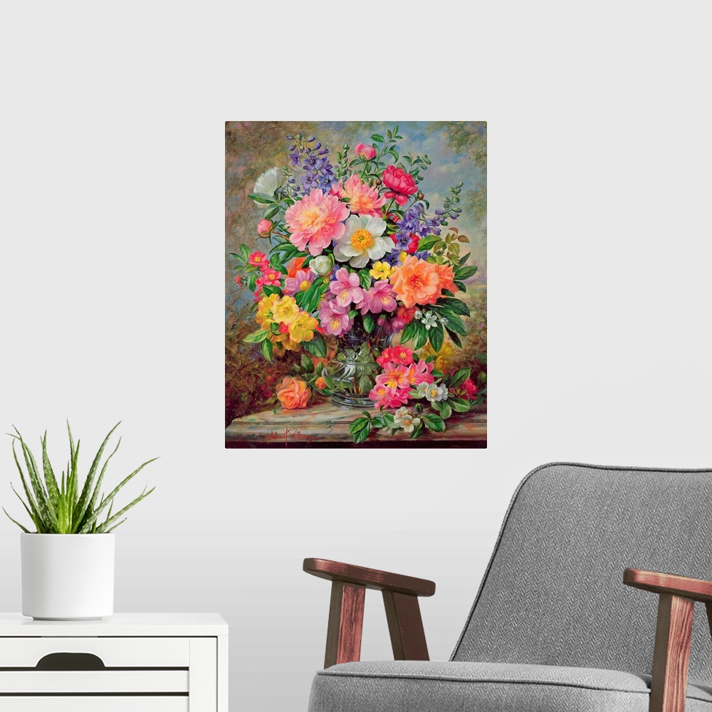 A modern room featuring June Flowers in Radiance