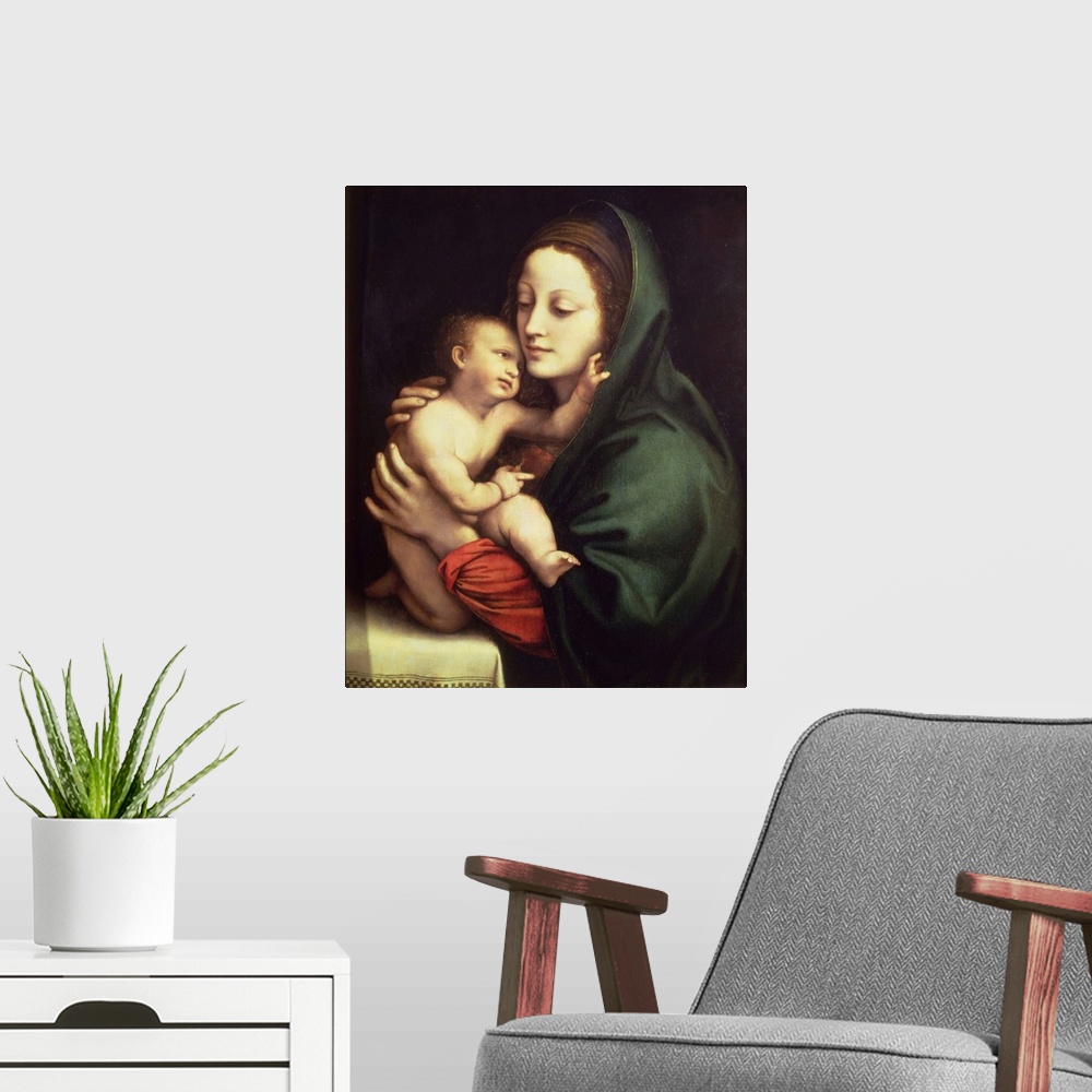 A modern room featuring XAM74842 Madonna and child, c.1510 (panel)  by Luini, Bernardino (c.1480-1532); oil on panel; 67....