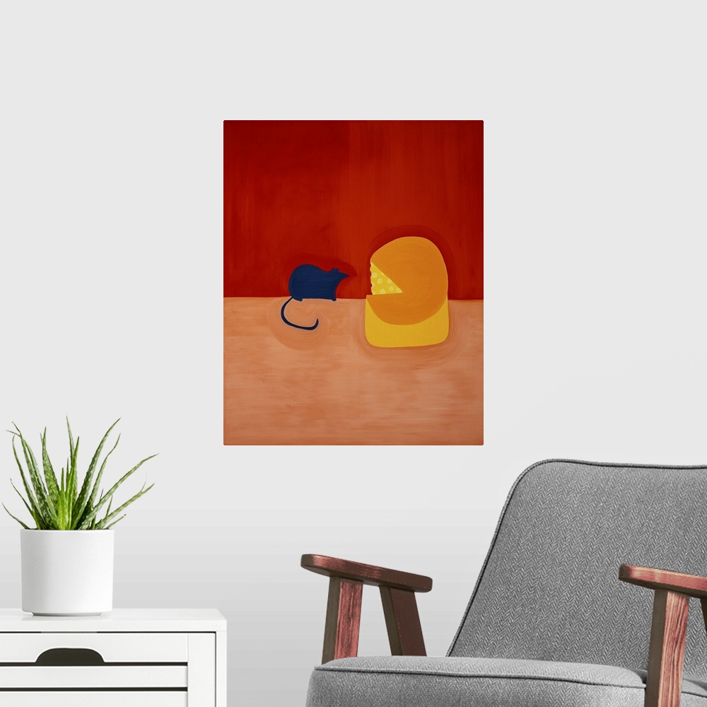 A modern room featuring Mouse and the Cheese, 1998. Originally oil on linen.