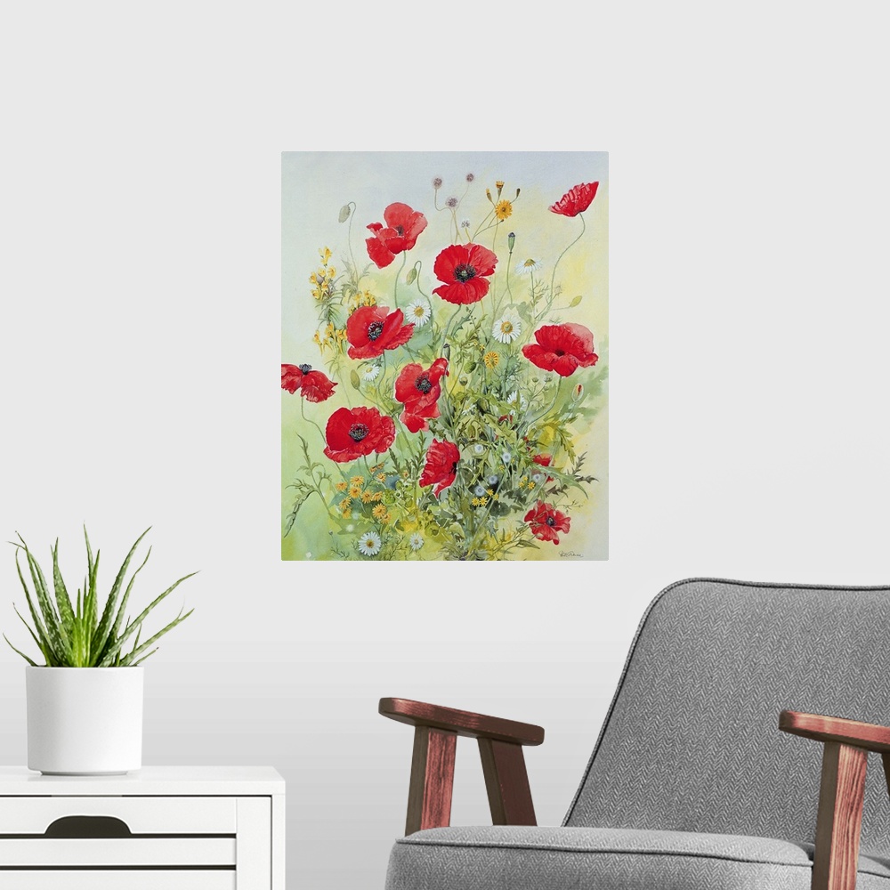A modern room featuring Poppies and Mayweed