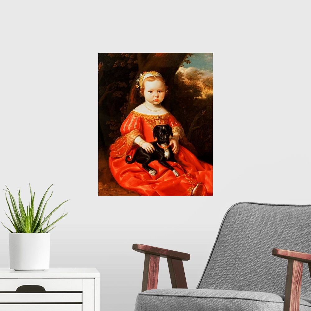 A modern room featuring BAL53922 Portrait of a Girl with a Dog; by Cuyp, Jacob Gerritsz (1594-1651) (attr. to); oil on ca...