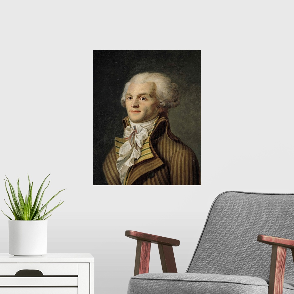 A modern room featuring XIR21198 Portrait of Maximilien de Robespierre (1758-94) (oil on canvas) by French School, (18th ...