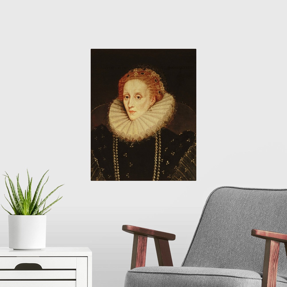 A modern room featuring BAL5526 Portrait of Queen Elizabeth I (1533-1603) (oil on panel)  by Gheeraerts, Marcus, the Youn...