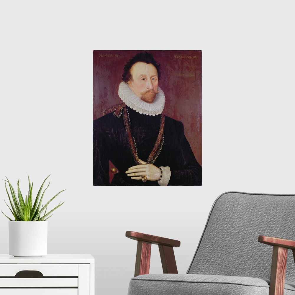 A modern room featuring Portrait of Sir John Hawkins (1532-95) 1581