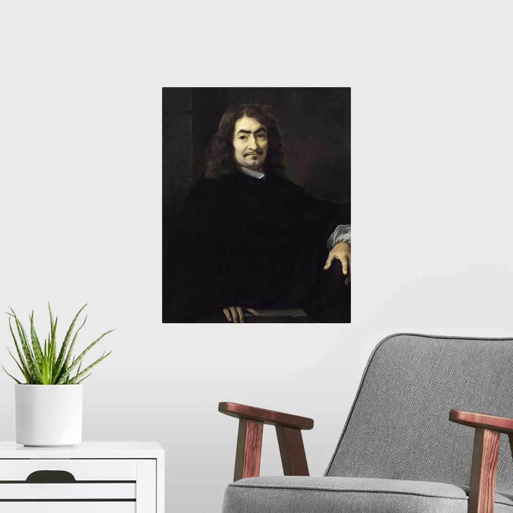 A modern room featuring XIR70891 Portrait, presumed to be Rene Descartes (1596-1650) (oil on canvas)  by Bourdon, Sebasti...