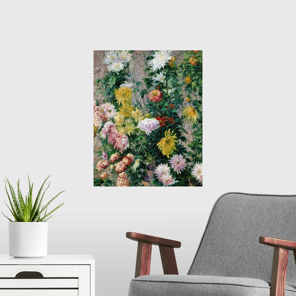 A modern room featuring Chrysanthemes Blancs et Jaunes, Jardin du Petit Gennevilliers;