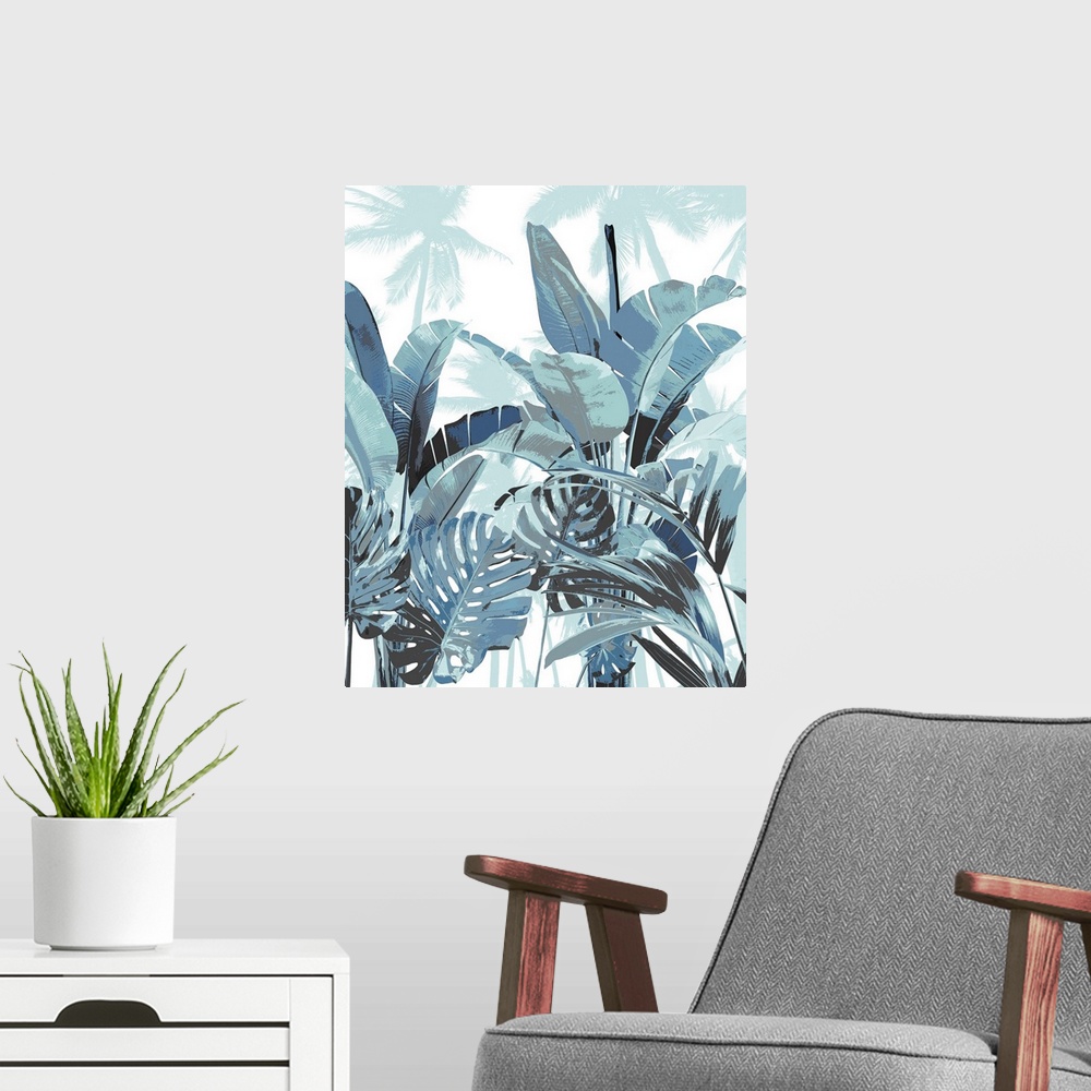 A modern room featuring Palm Forest Blue II