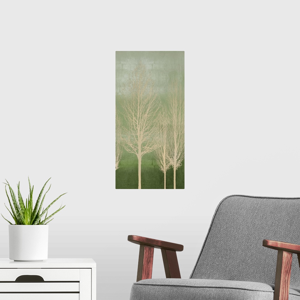 A modern room featuring Trees on Green Panel II