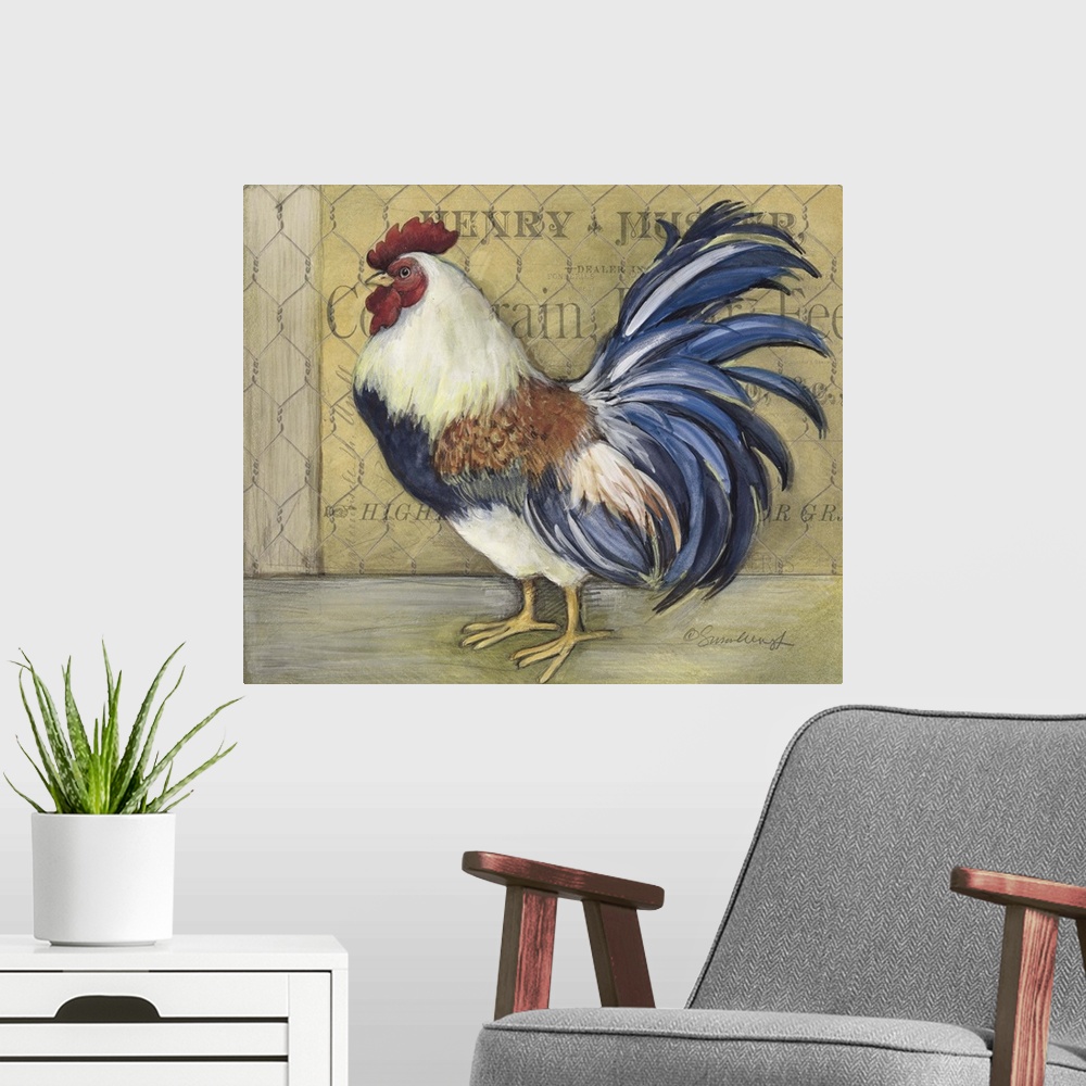 A modern room featuring Sophisticated country rooster adds warmth to dining room, kitchen and more.