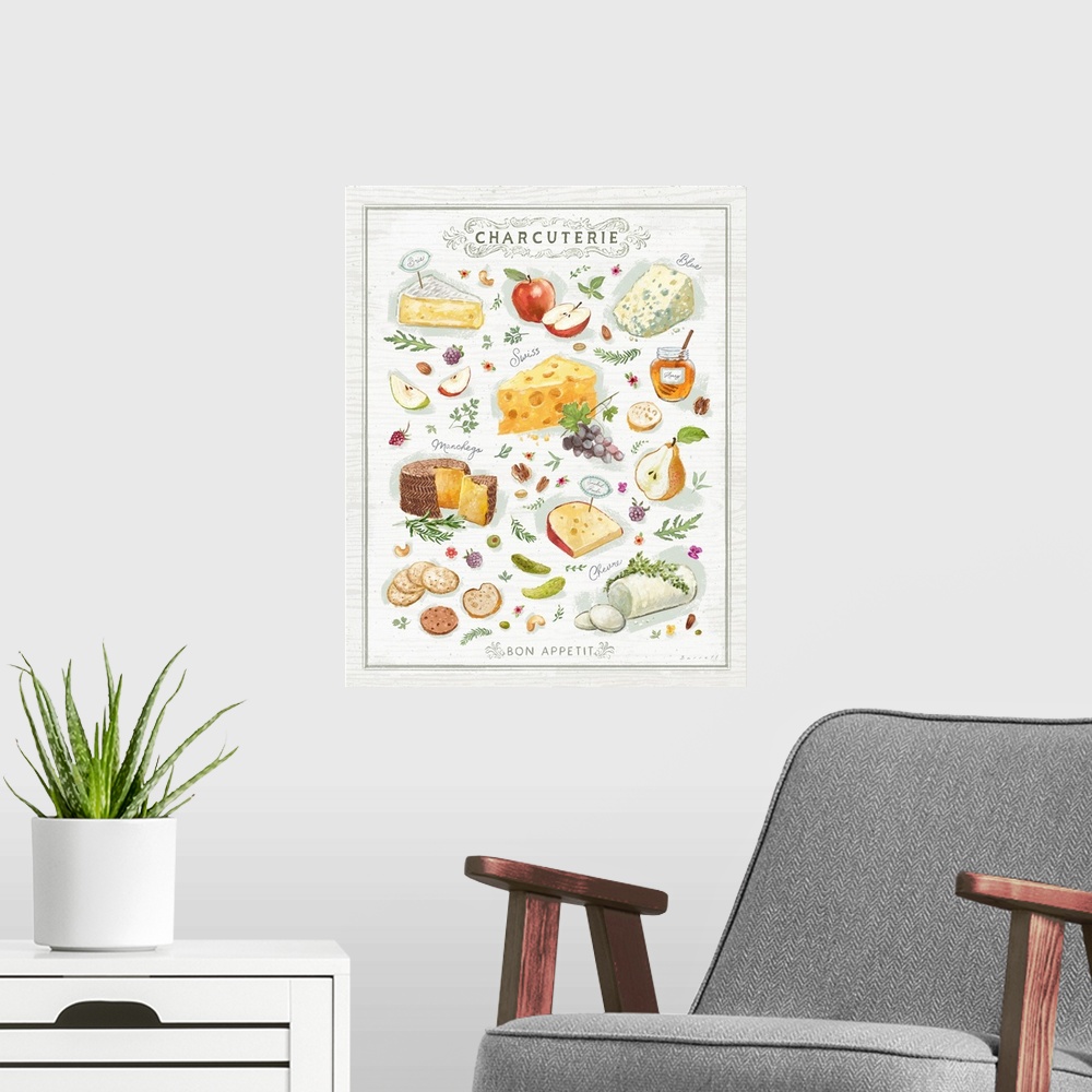 A modern room featuring Savor this charcuterie art perfect for your dining and dining areas.
