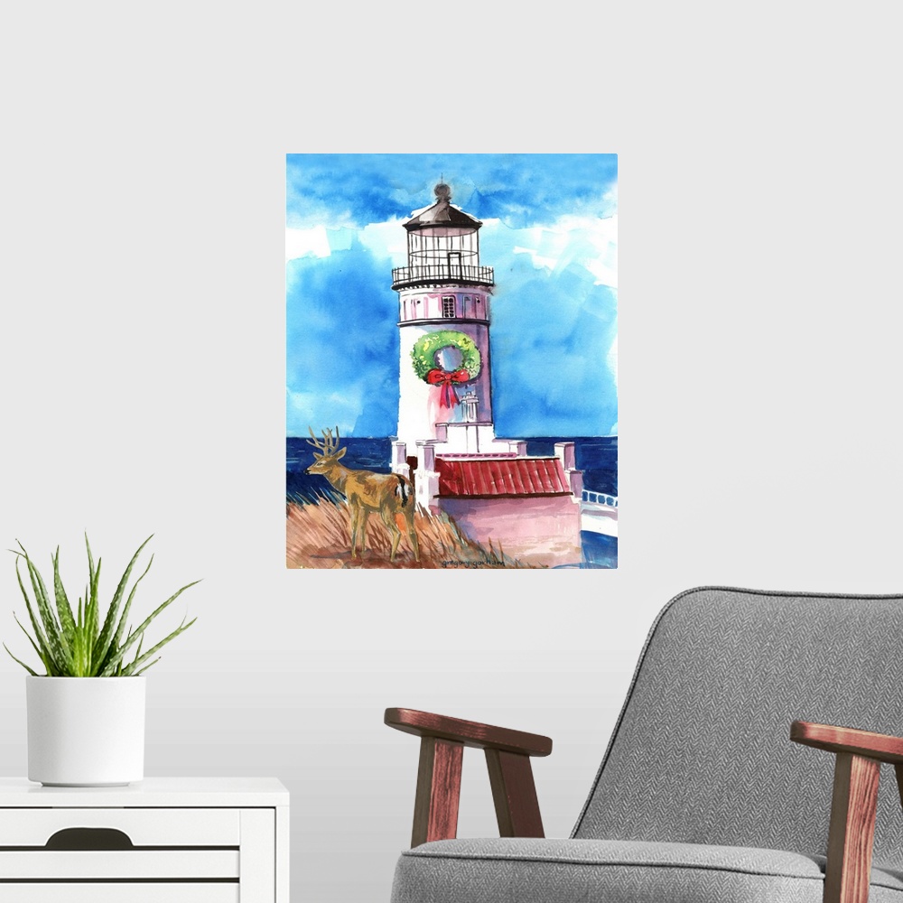 A modern room featuring Christmas Lighthouse