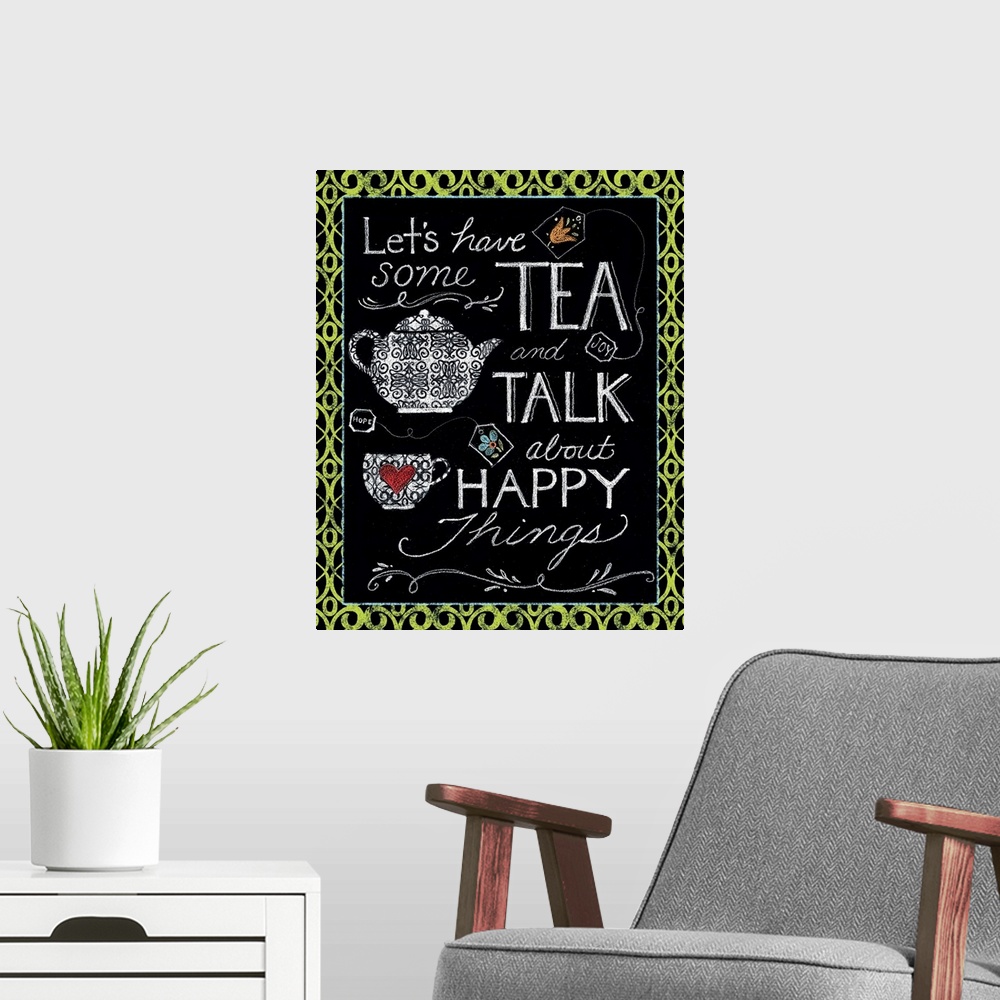 A modern room featuring Tea lovers will love this chalkboard image - a charming accent for the kitchen!