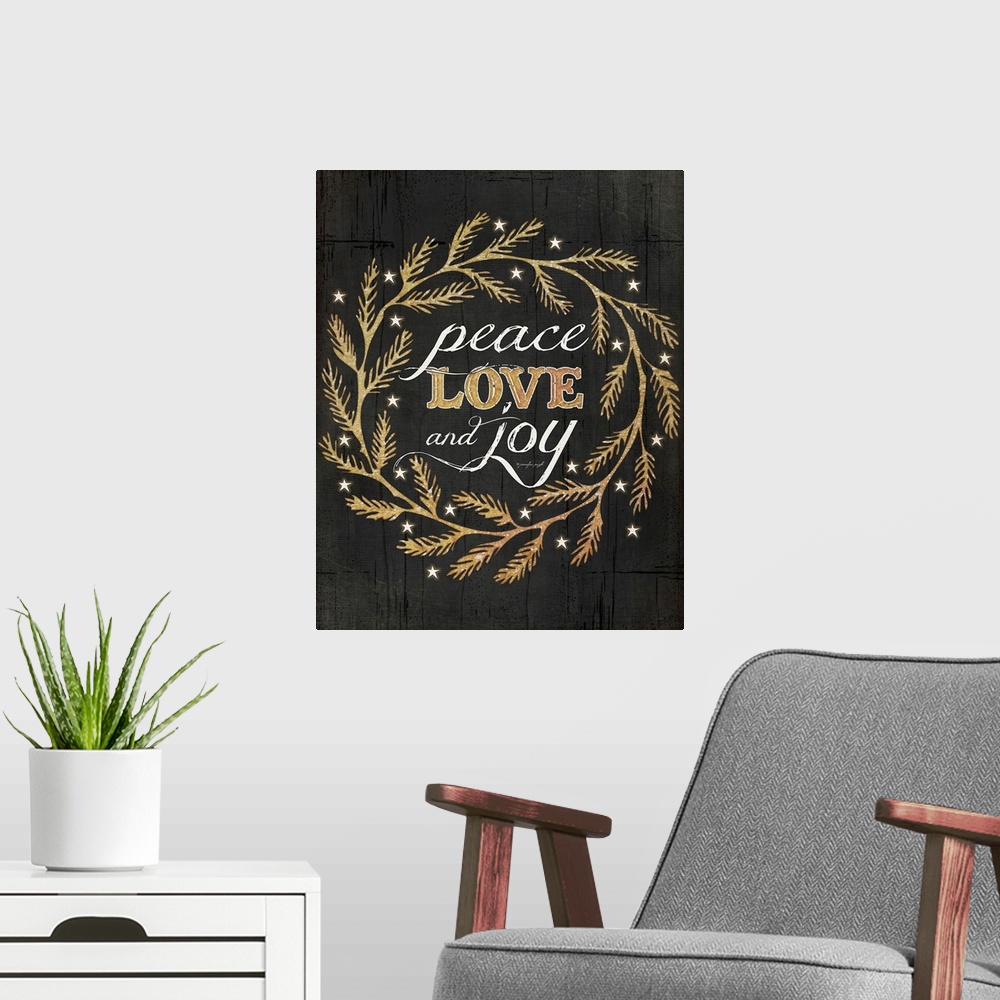 A modern room featuring Christmas themed contemporary handlettered artwork.