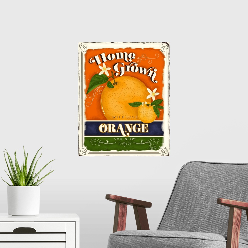 A modern room featuring Retro fruit signage in a bright and fruity color palette