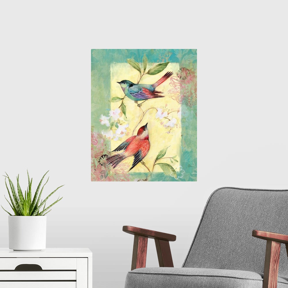 A modern room featuring Simple and beautiful bird art for any home decor.