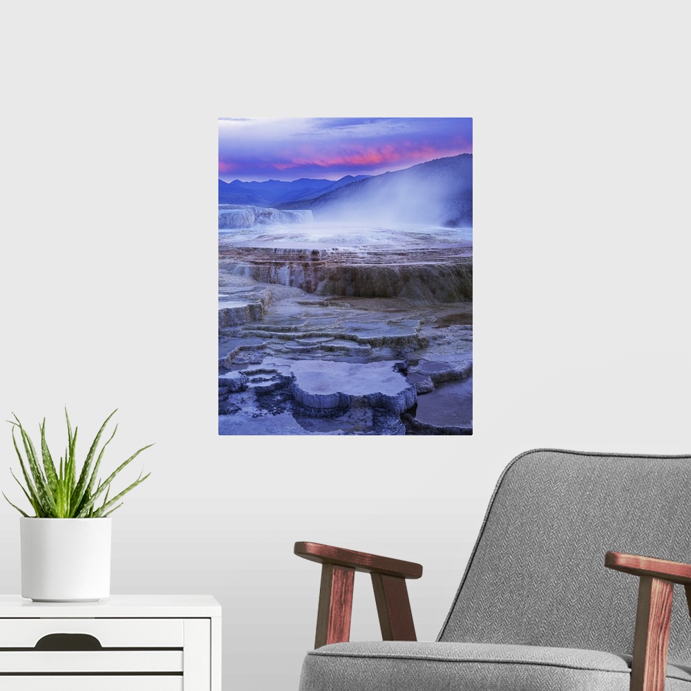A modern room featuring USA, Wyoming, Yellowstone National Park, Mammoth Hot Springs.