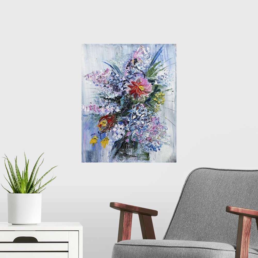 A modern room featuring Blooming spring bouquet. Originally oil on canvas.