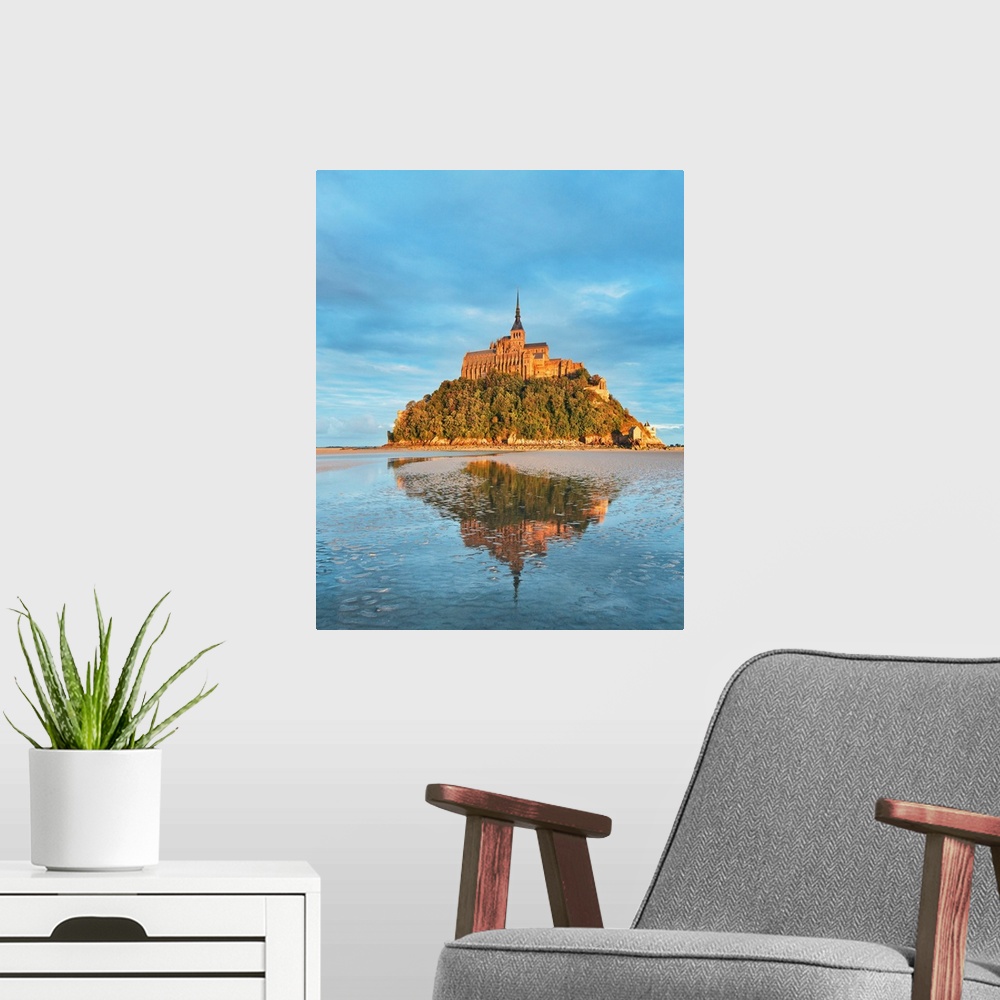 A modern room featuring France, Normandy, Atlantic ocean, English Channel, Basse-Normandie, Mont Saint-Michel The abbey a...
