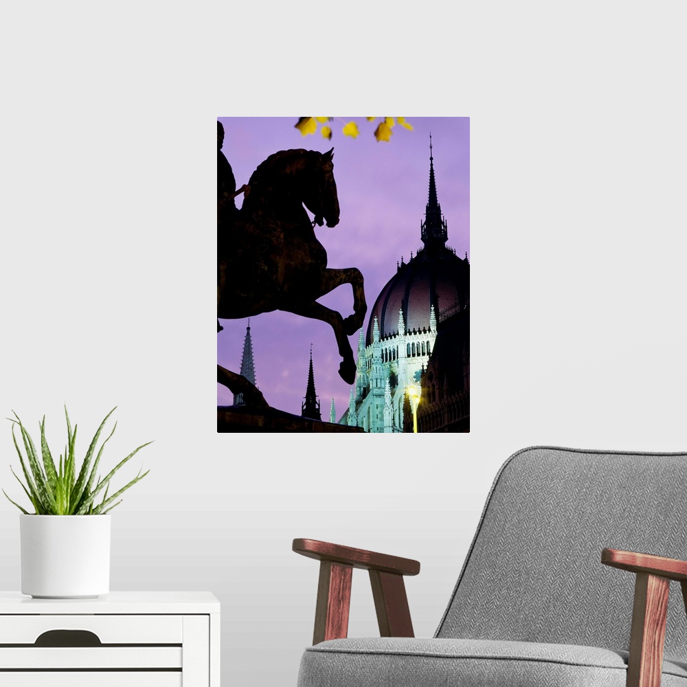 A modern room featuring Hungary, Budapest, Parliament, view of the dome with spires