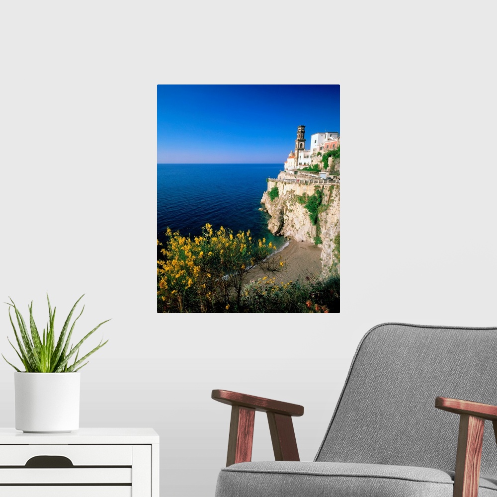 A modern room featuring Italy, Campania, Amalfi coast, Atrani, view to town and coast