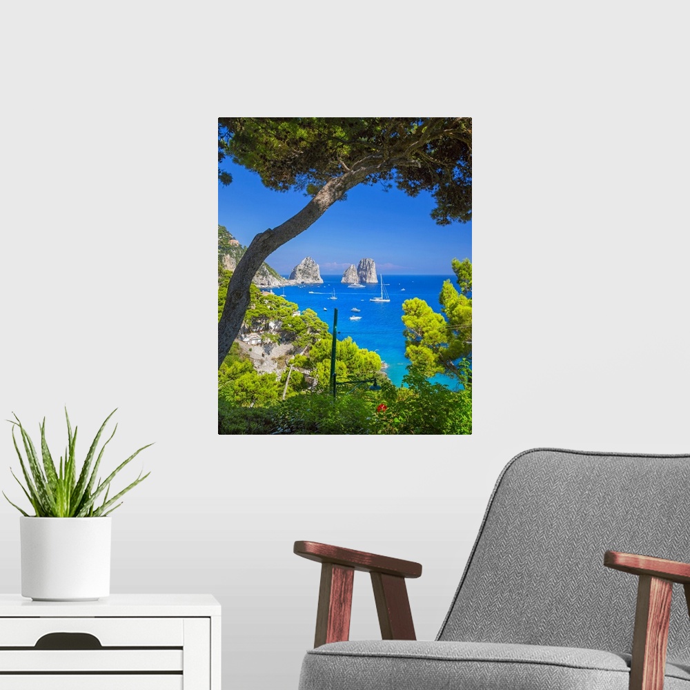 A modern room featuring Italy, Campania, Mediterranean sea, Tyrrhenian sea, Tyrrhenian coast, Napoli district, Capri, Mar...