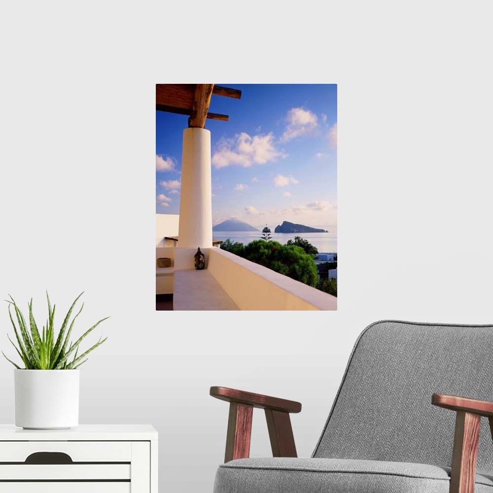 A modern room featuring Italy, Sicily, Panarea island, view to Basiluzzo islet and Stromboli island