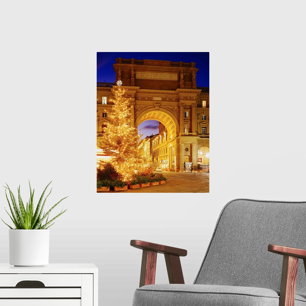 A modern room featuring Italy, Tuscany, Florence, Piazza della Repubblica, Christmas tree in the square