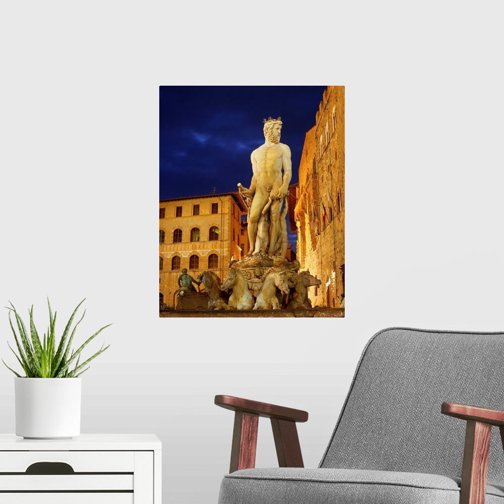 A modern room featuring Italy, Tuscany, Florence, Statue of Neptune in Piazza della Signoria, Square