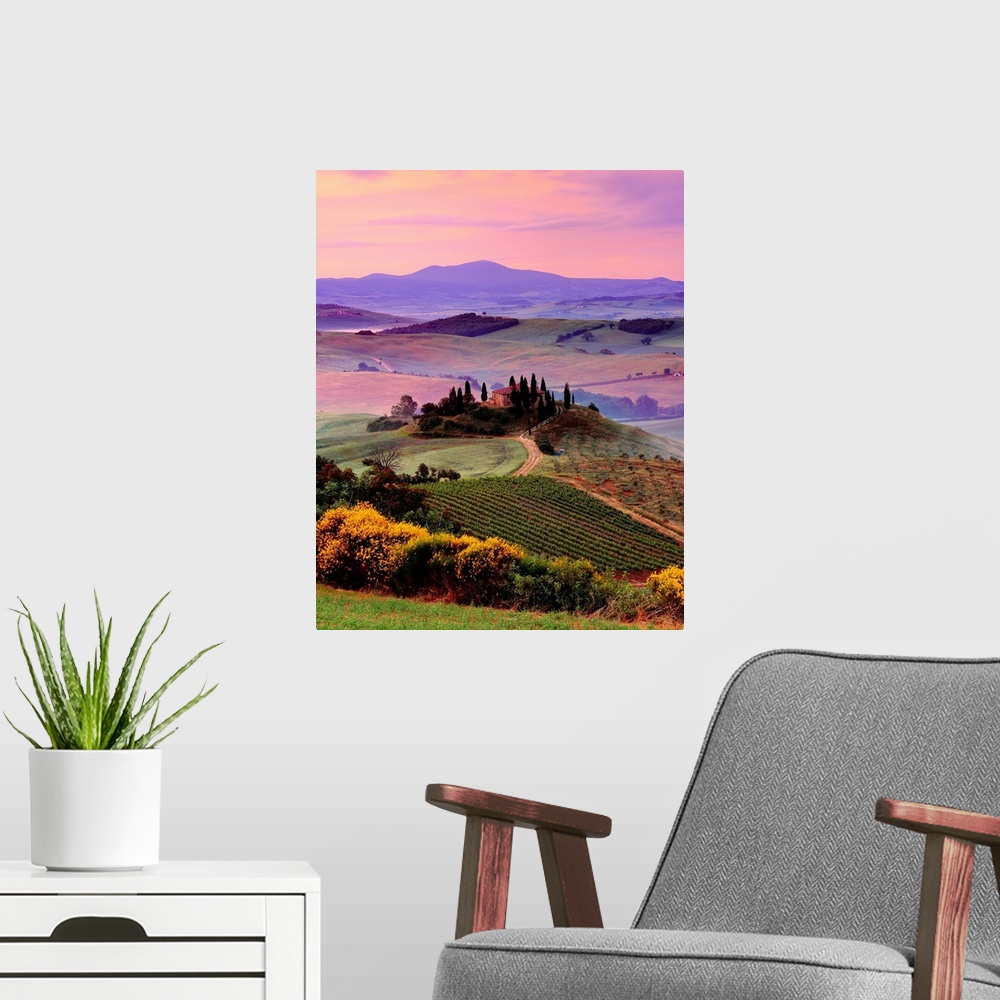 A modern room featuring Italy, Italia, Tuscany, Toscana, Orcia Valley,Val d'Orcia, Landscape near San Quirico d'Orcia town