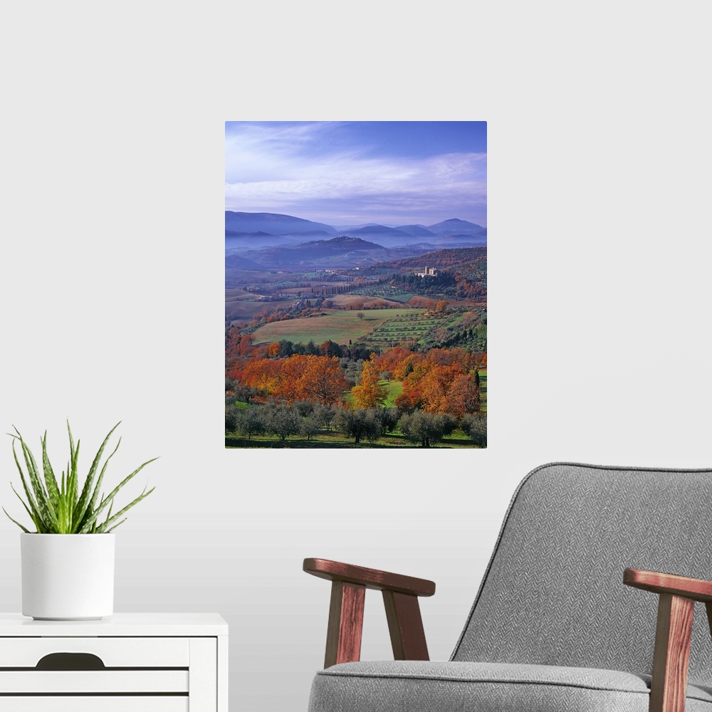 A modern room featuring Italy, Umbria, Valle Tiberina, view towards the valley