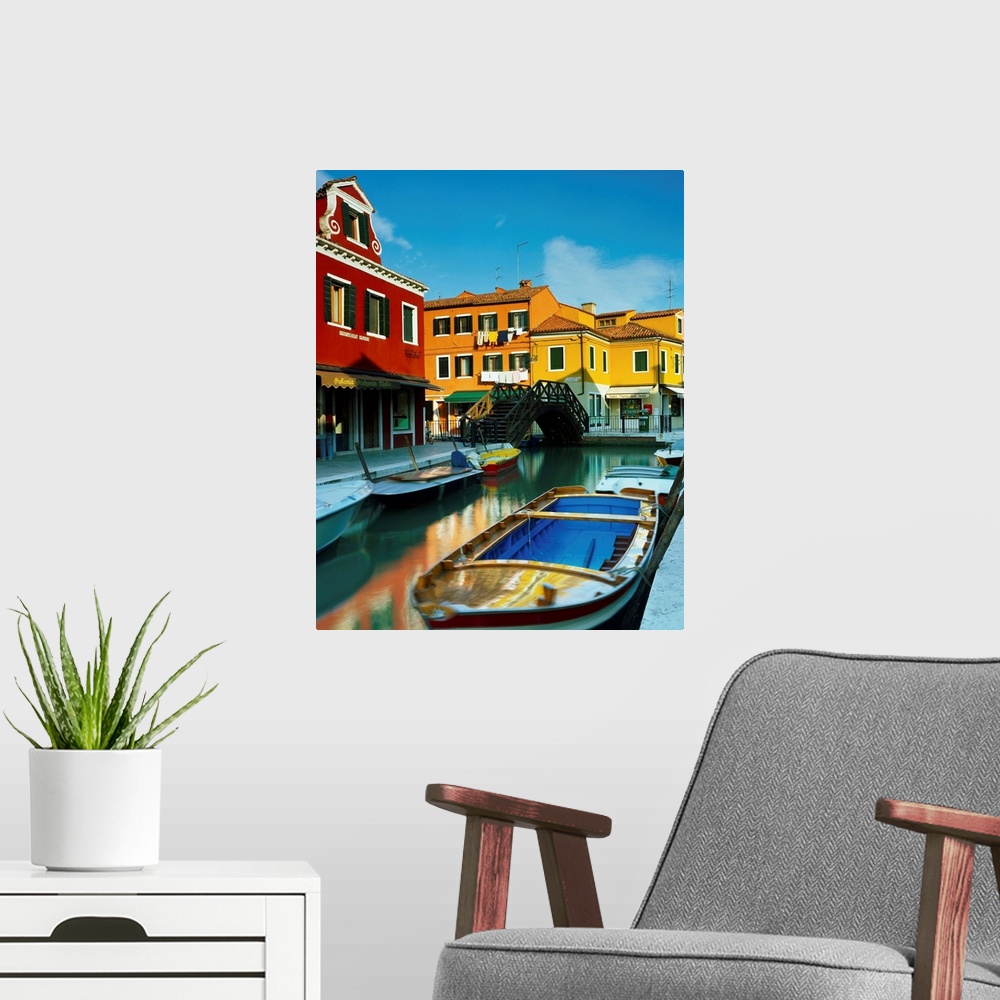 A modern room featuring Italy, Venice, Island of Burano and typical homes along canal