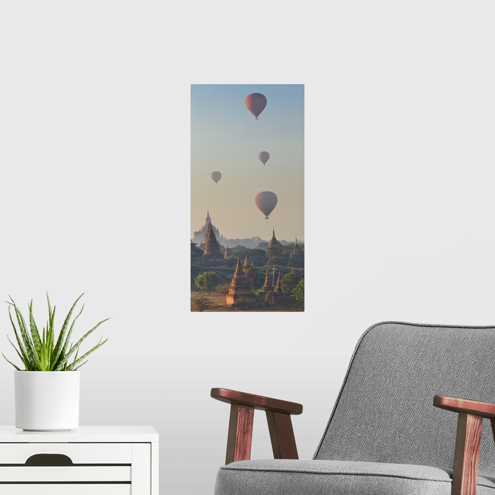A modern room featuring Myanmar, Mandalay, Bagan, Hot air balloons over the Buddhist temples in the plain of Bagan.
