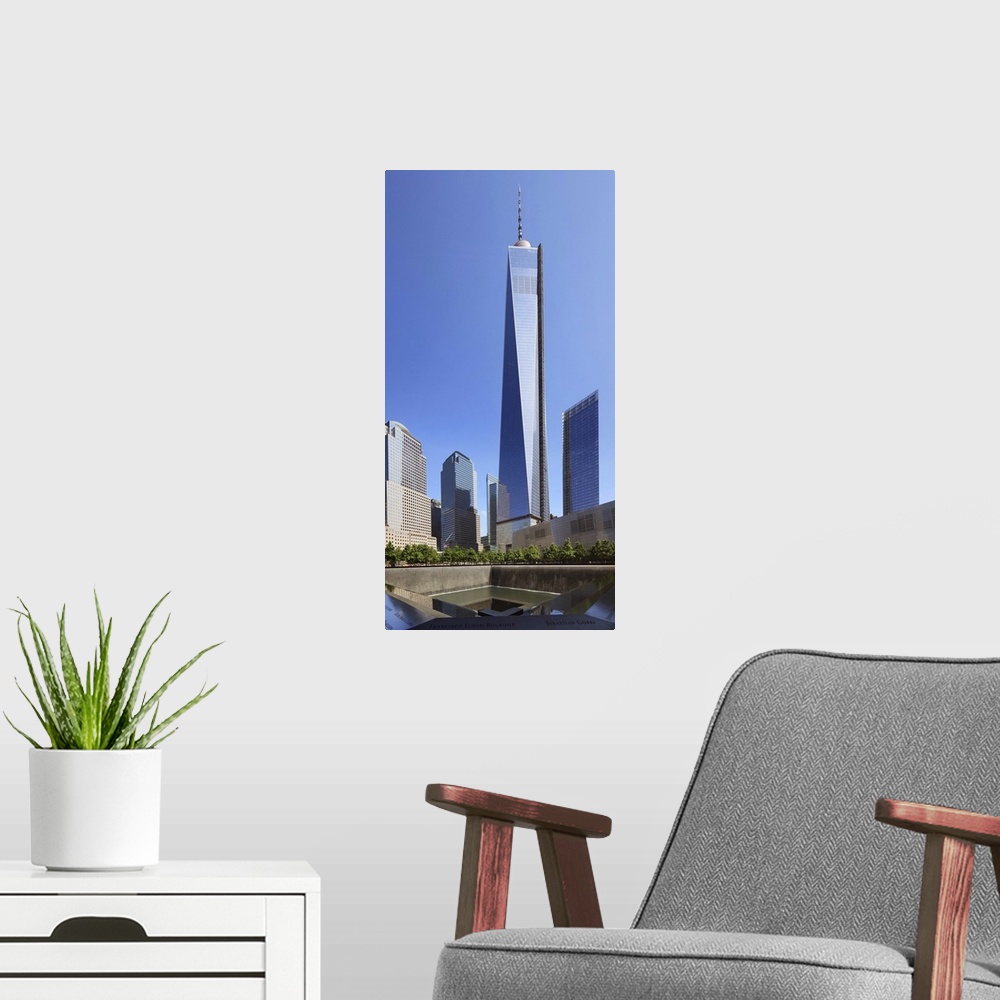 A modern room featuring New York, New York City, Manhattan, Freedom Tower, Ground Zero memorial at the site of the World ...